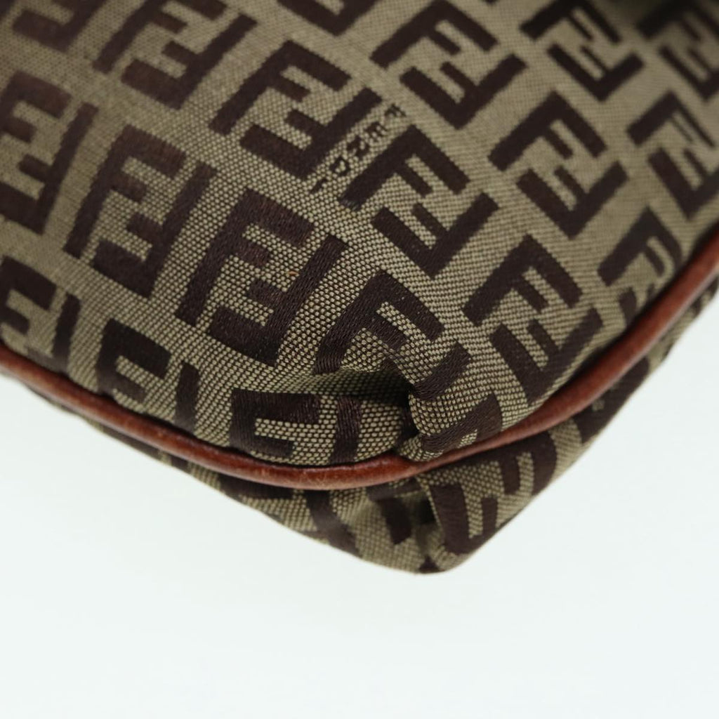FENDI Zucchino Canvas Shoulder Bag Brown Goldbs17192