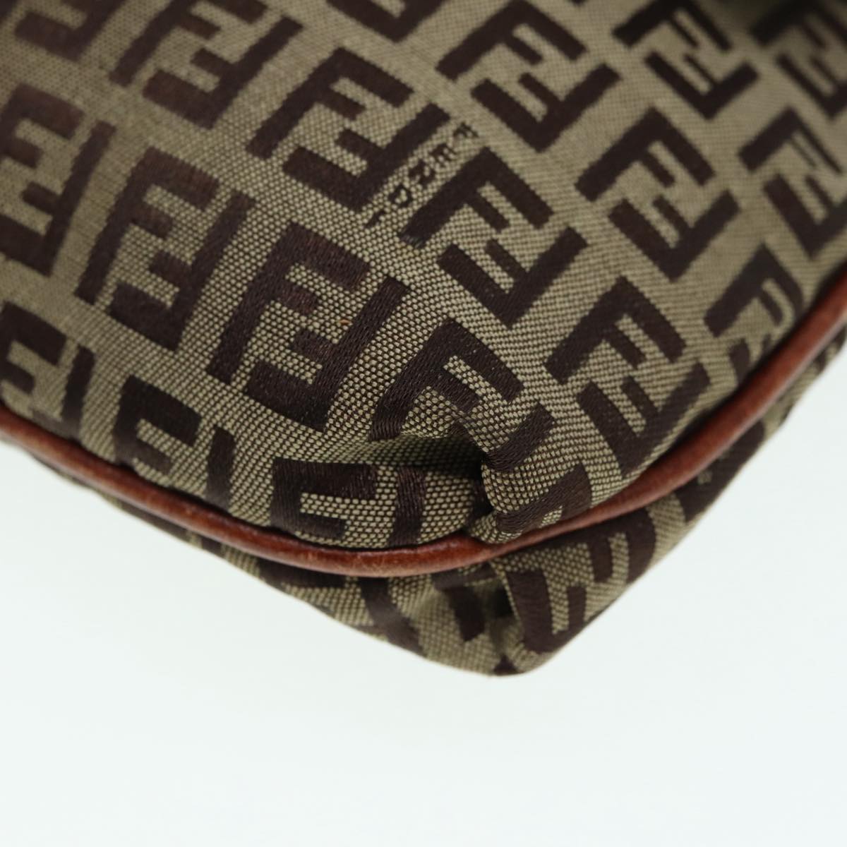 FENDI Zucchino Canvas Shoulder Bag Brown Goldbs17192