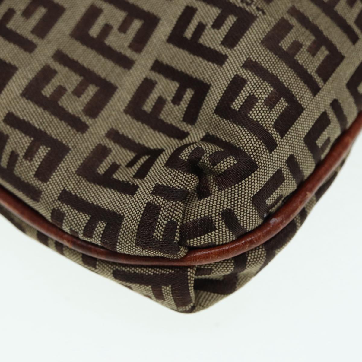 FENDI Zucchino Canvas Shoulder Bag Brown Goldbs17192