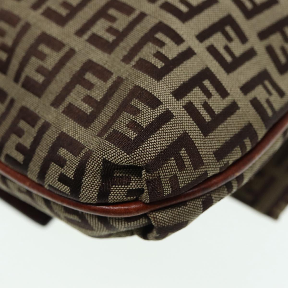 FENDI Zucchino Canvas Shoulder Bag Brown Goldbs17192