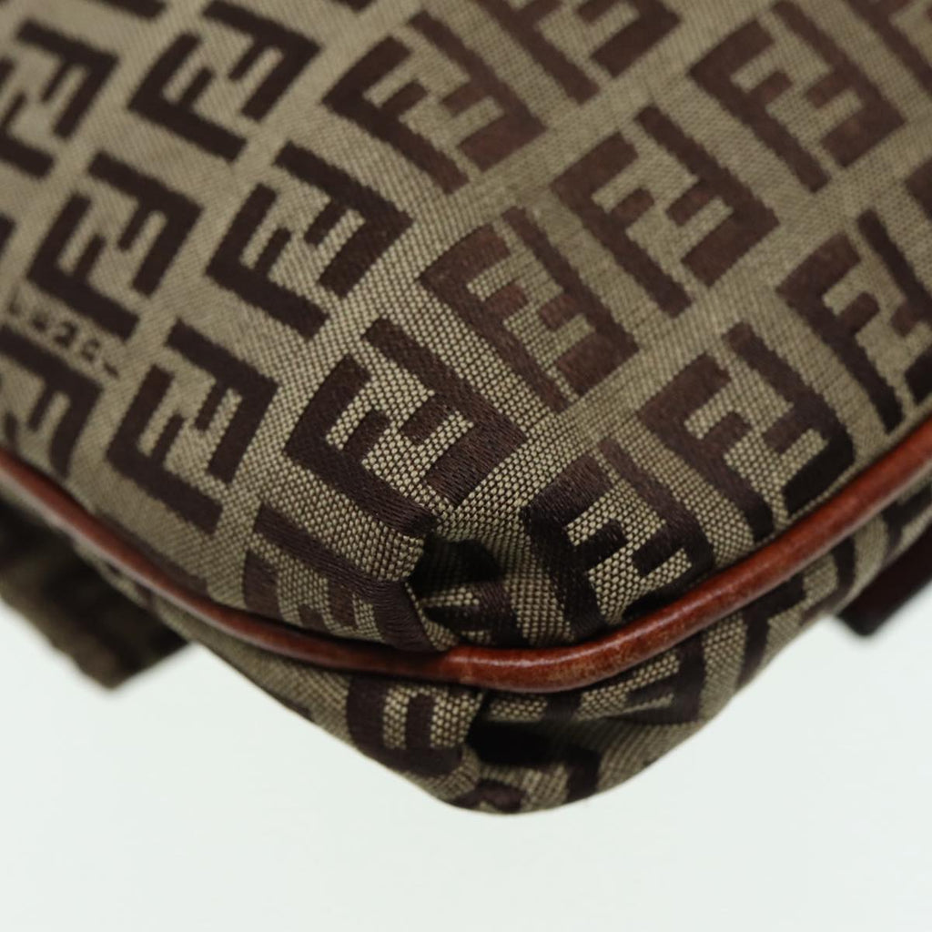 FENDI Zucchino Canvas Shoulder Bag Brown Goldbs17192