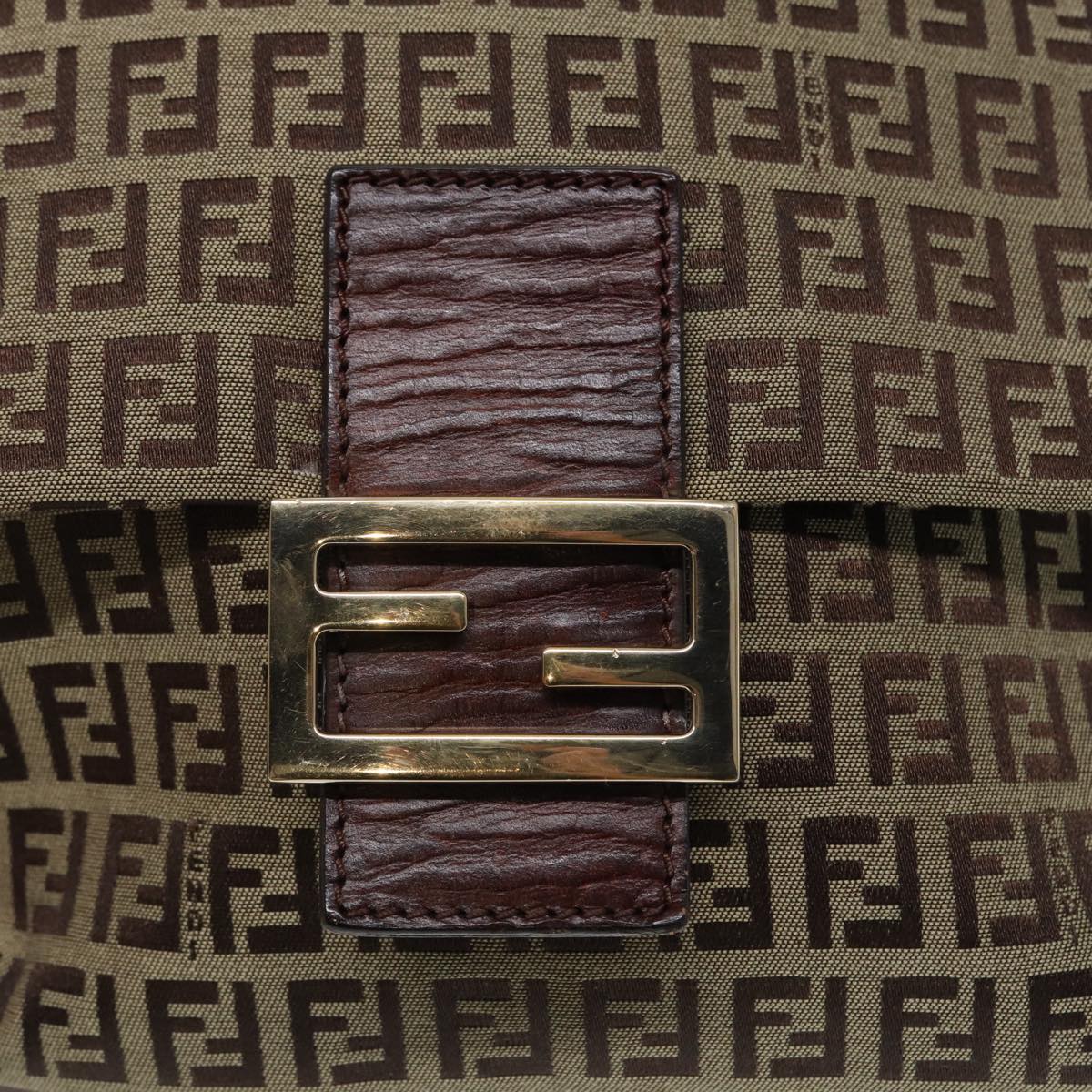 FENDI Zucchino Canvas Shoulder Bag Brown Goldbs17192