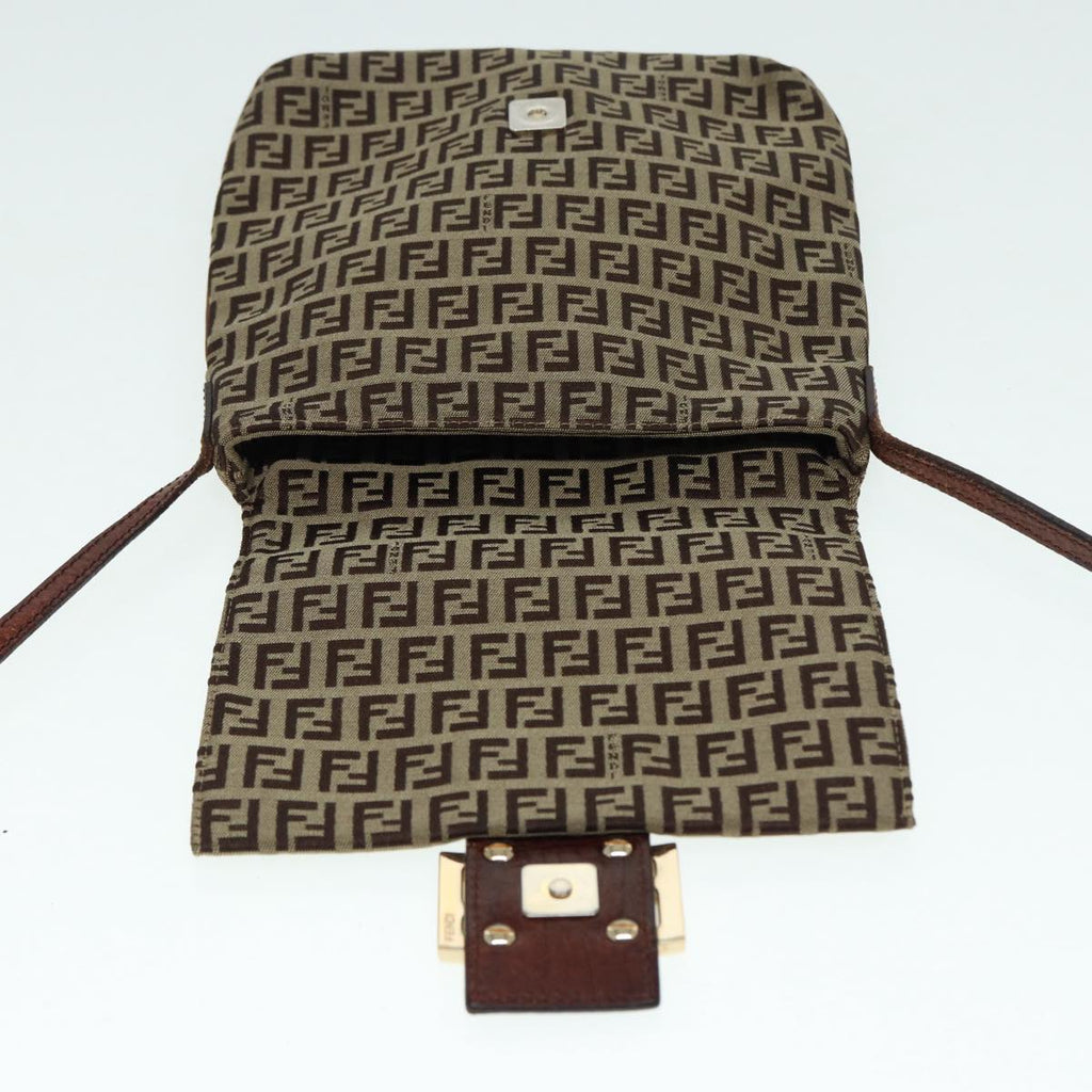 FENDI Zucchino Canvas Shoulder Bag Brown Goldbs17192