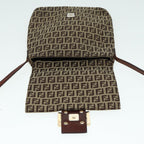 FENDI Zucchino Canvas Shoulder Bag Brown Goldbs17192