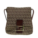 FENDI Zucchino Canvas Shoulder Bag Brown Goldbs17192