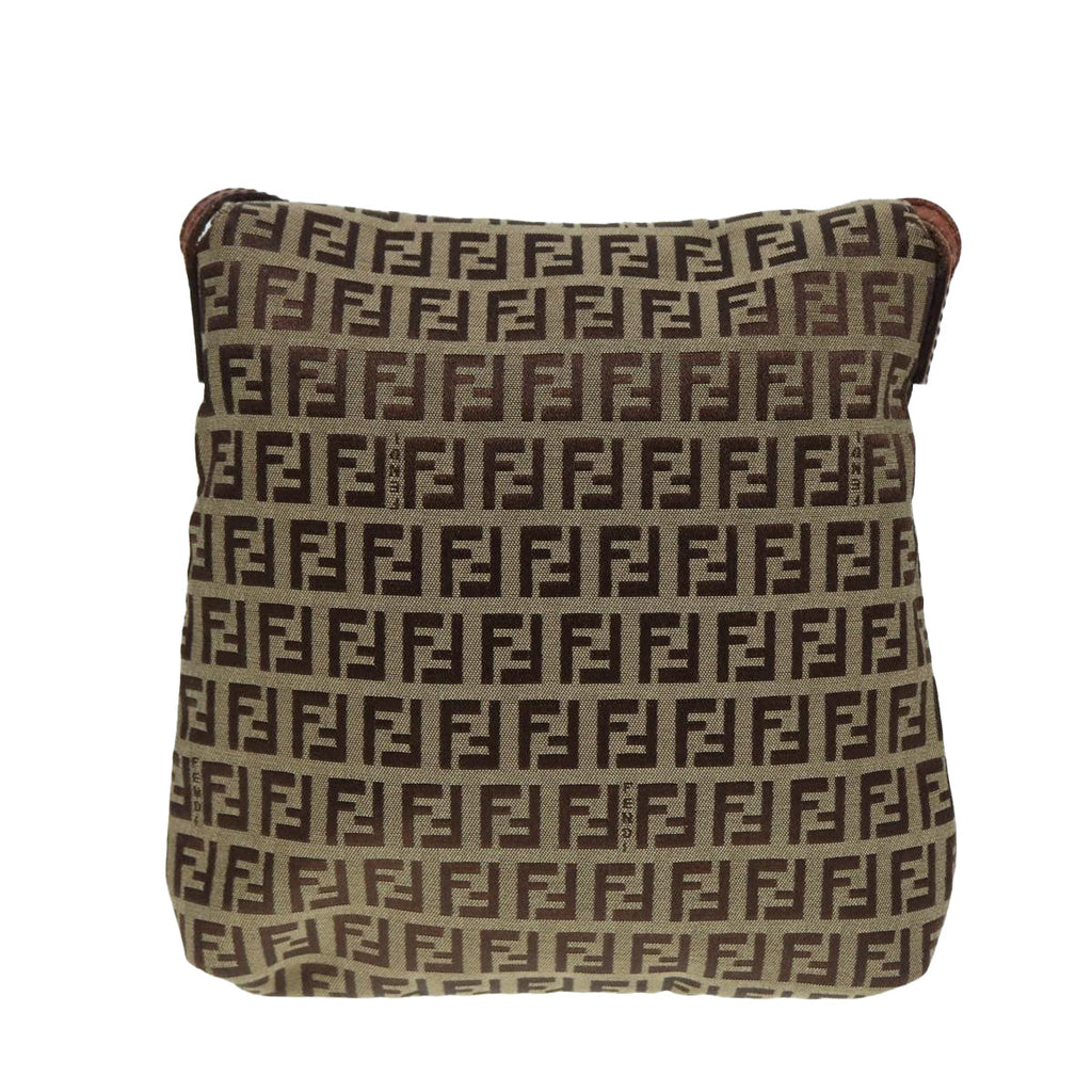 FENDI Zucchino Canvas Shoulder Bag Brown Goldbs17192