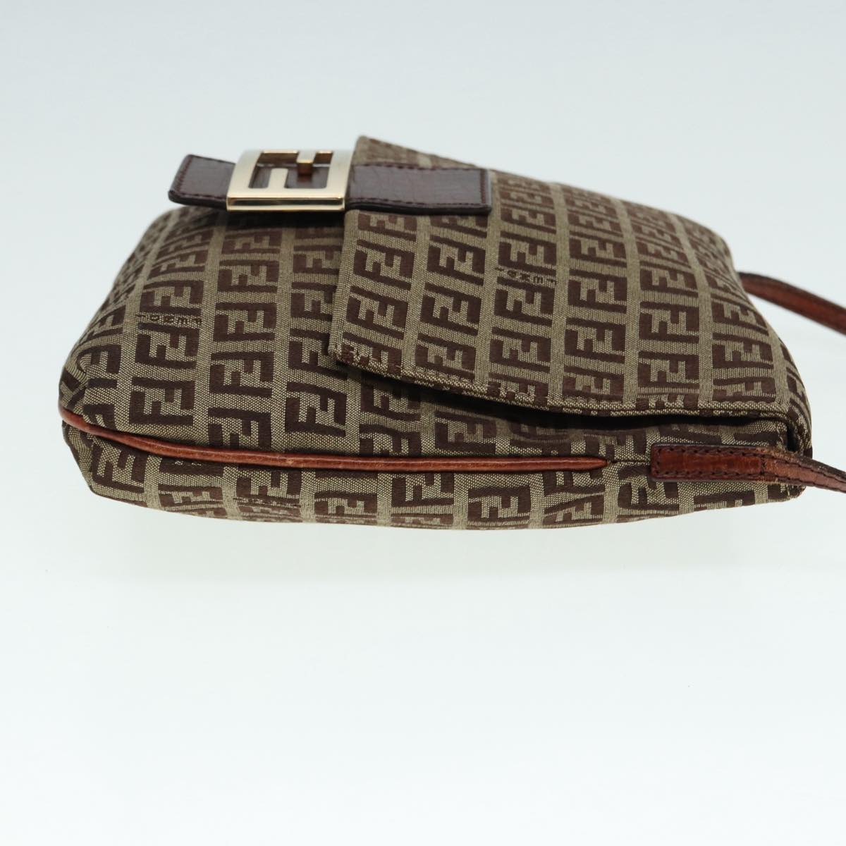FENDI Zucchino Canvas Shoulder Bag Brown Goldbs17192