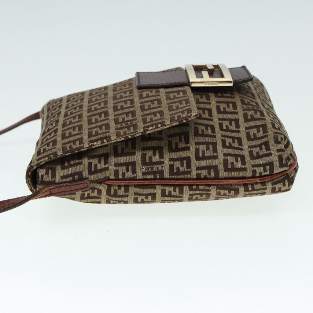 FENDI Zucchino Canvas Shoulder Bag Brown Goldbs17192