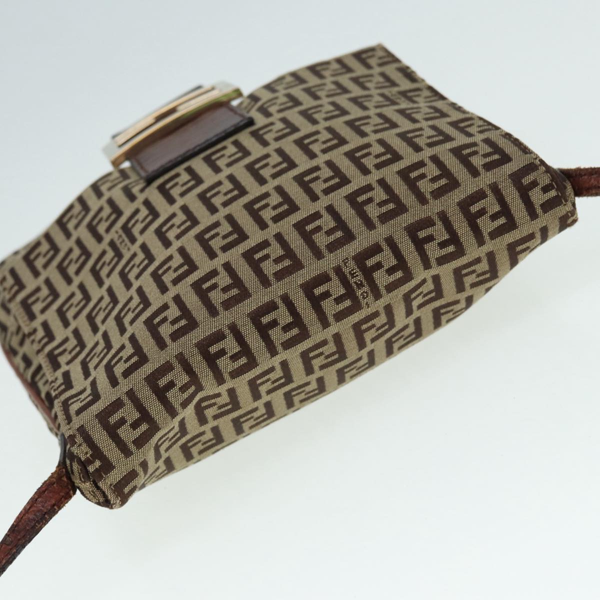 FENDI Zucchino Canvas Shoulder Bag Brown Goldbs17192
