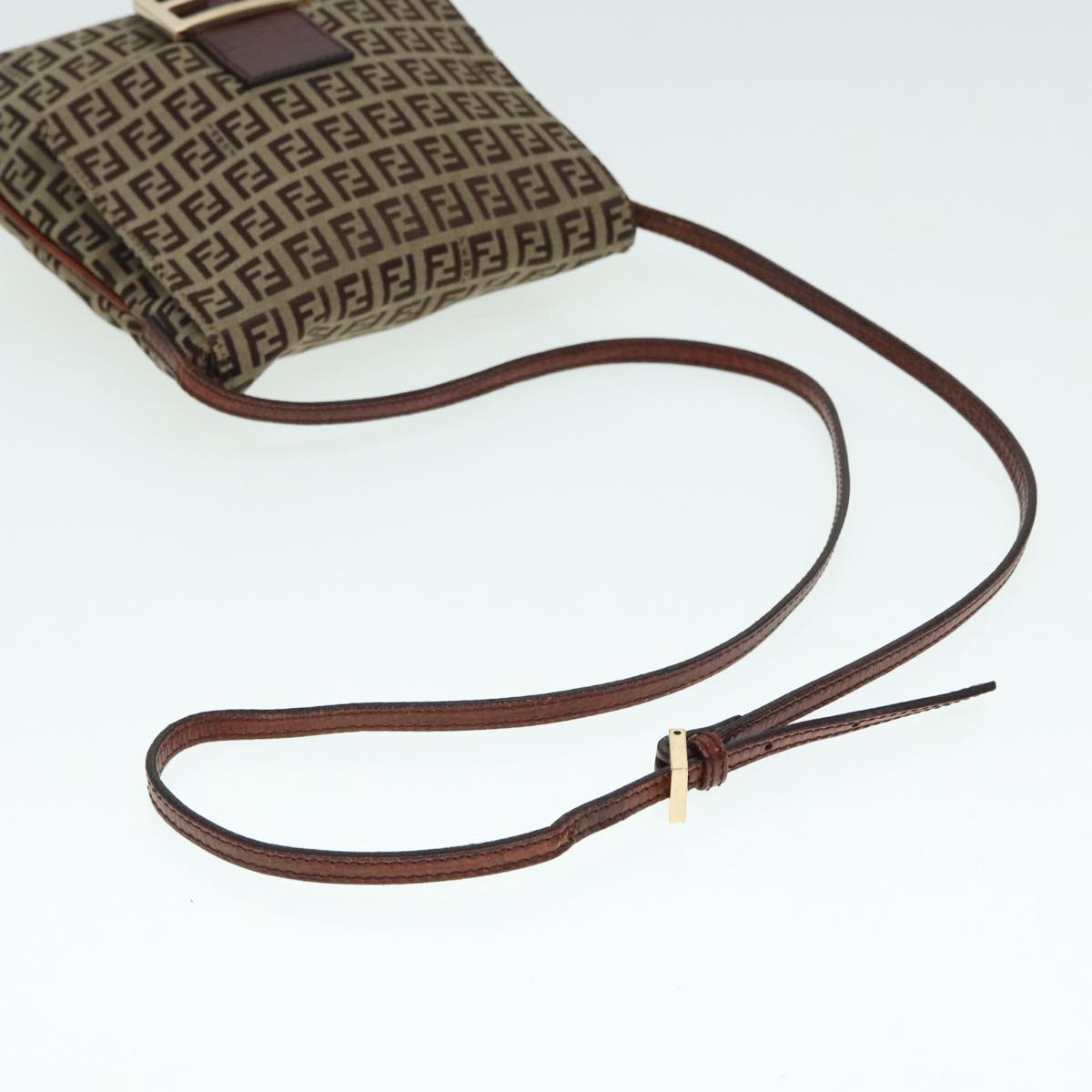 FENDI Zucchino Canvas Shoulder Bag Brown Goldbs17192