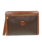 CELINE Macadam Canvas Clutch Bag PVC Leather Brown Auth bs17199