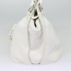 CELINE Tote Bag Leather White Silver Auth bs17291