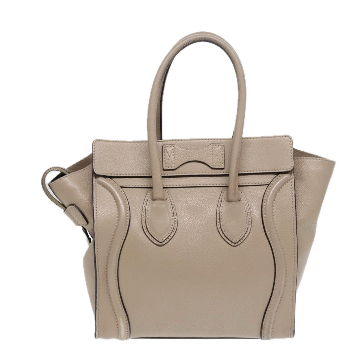CELINE Luggage Micro Tote Bag Leather Beige Silver Auth bs17402