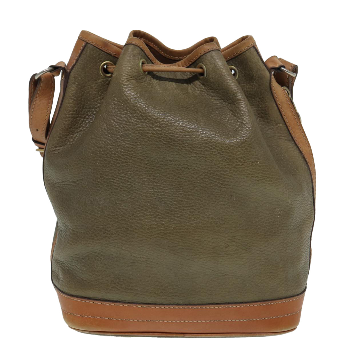CELINE Shoulder Bag Leather Khaki Gold Auth bs17404