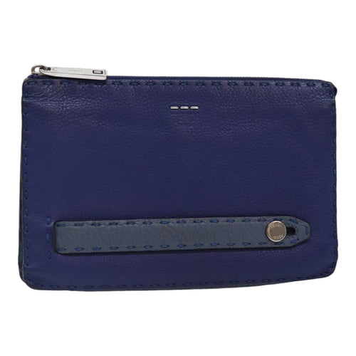 FENDI Clutch Bag Leather Blue Silverbs17465