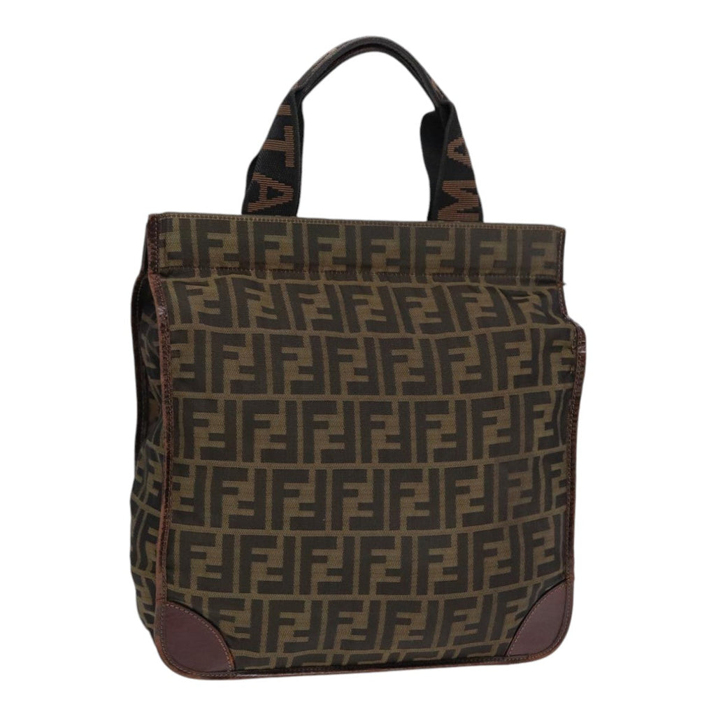 FENDI Zucca Canvas Hand Bag Brown Black Silverbs17723