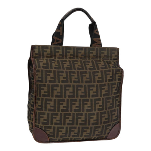 FENDI Zucca Canvas Hand Bag Brown Black Silverbs17723