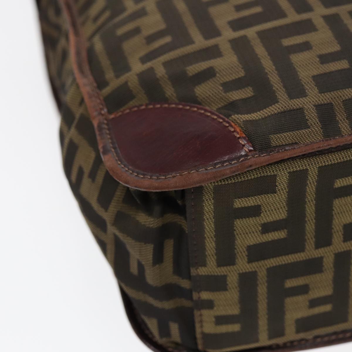 FENDI Zucca Canvas Hand Bag Brown Black Silverbs17723