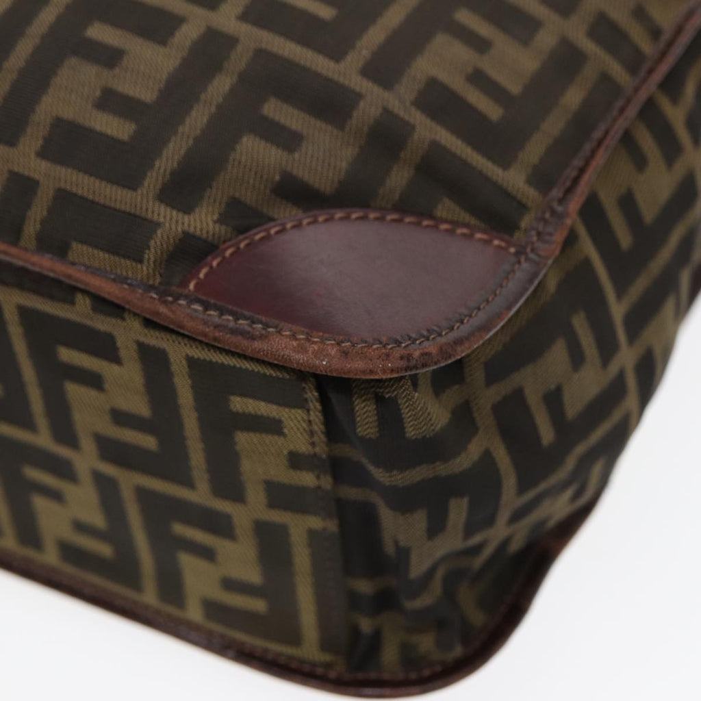 FENDI Zucca Canvas Hand Bag Brown Black Silverbs17723