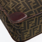 FENDI Zucca Canvas Hand Bag Brown Black Silverbs17723