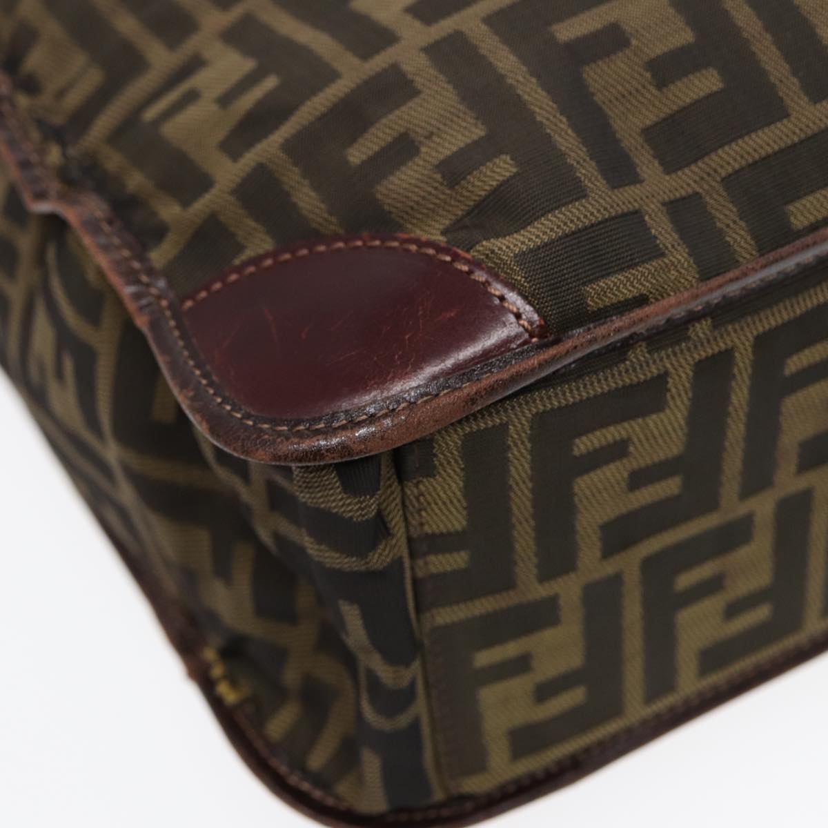 FENDI Zucca Canvas Hand Bag Brown Black Silverbs17723