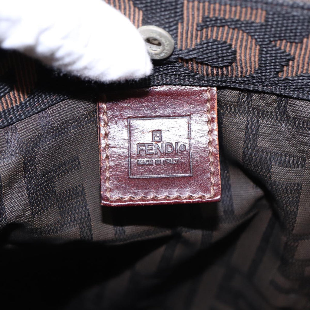 FENDI Zucca Canvas Hand Bag Brown Black Silverbs17723