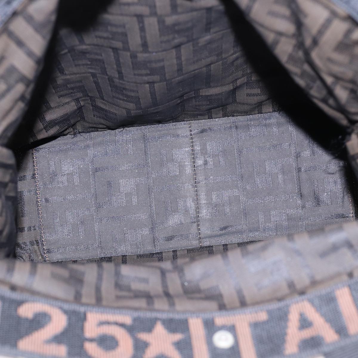 FENDI Zucca Canvas Hand Bag Brown Black Silverbs17723