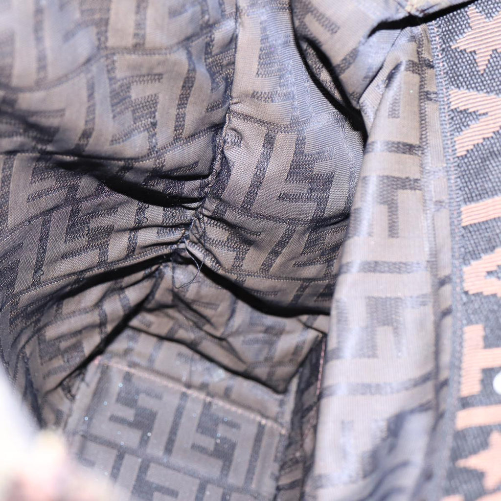 FENDI Zucca Canvas Hand Bag Brown Black Silverbs17723