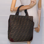 FENDI Zucca Canvas Hand Bag Brown Black Silverbs17723