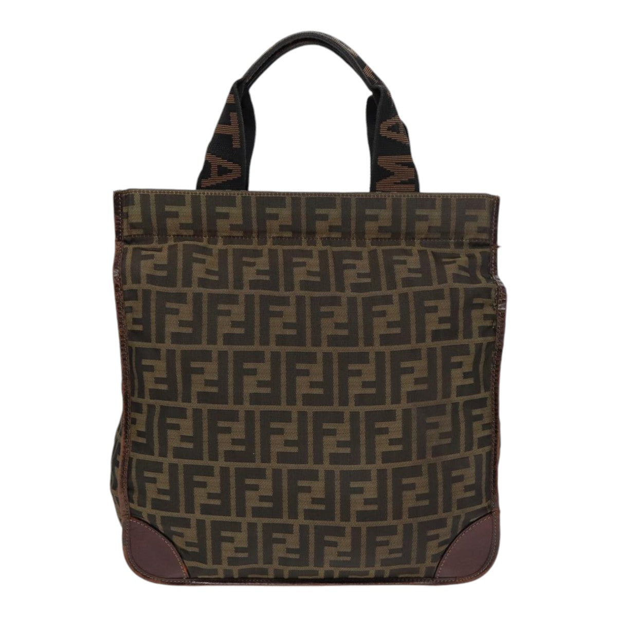FENDI Zucca Canvas Hand Bag Brown Black Silverbs17723