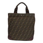 FENDI Zucca Canvas Hand Bag Brown Black Silverbs17723