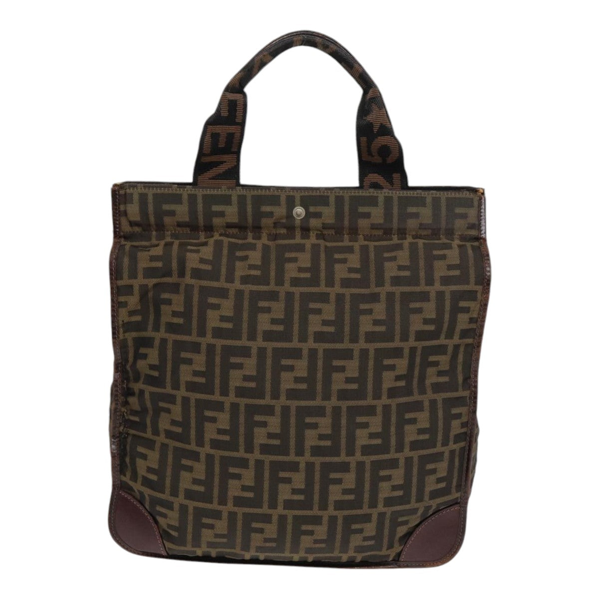 FENDI Zucca Canvas Hand Bag Brown Black Silverbs17723