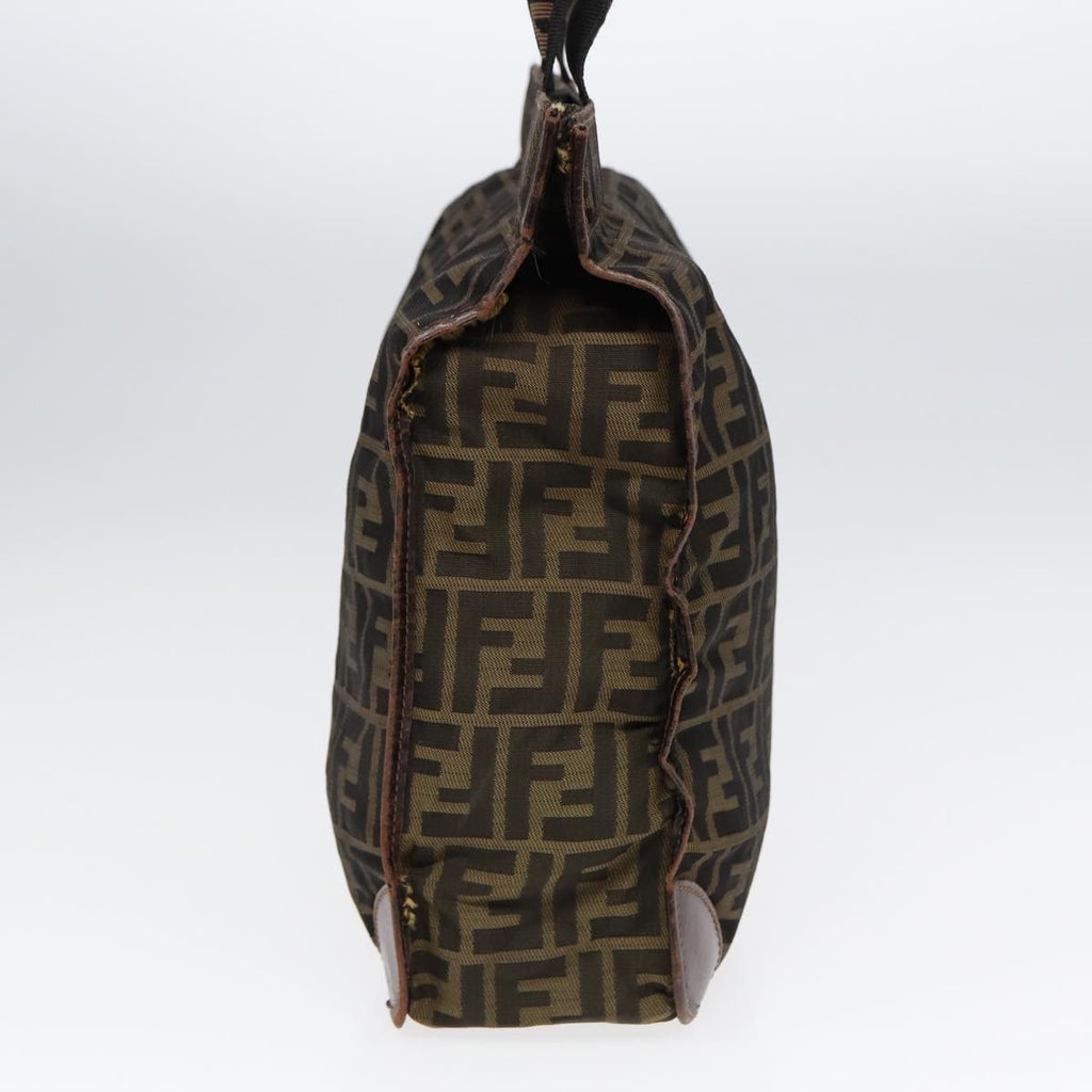 FENDI Zucca Canvas Hand Bag Brown Black Silverbs17723