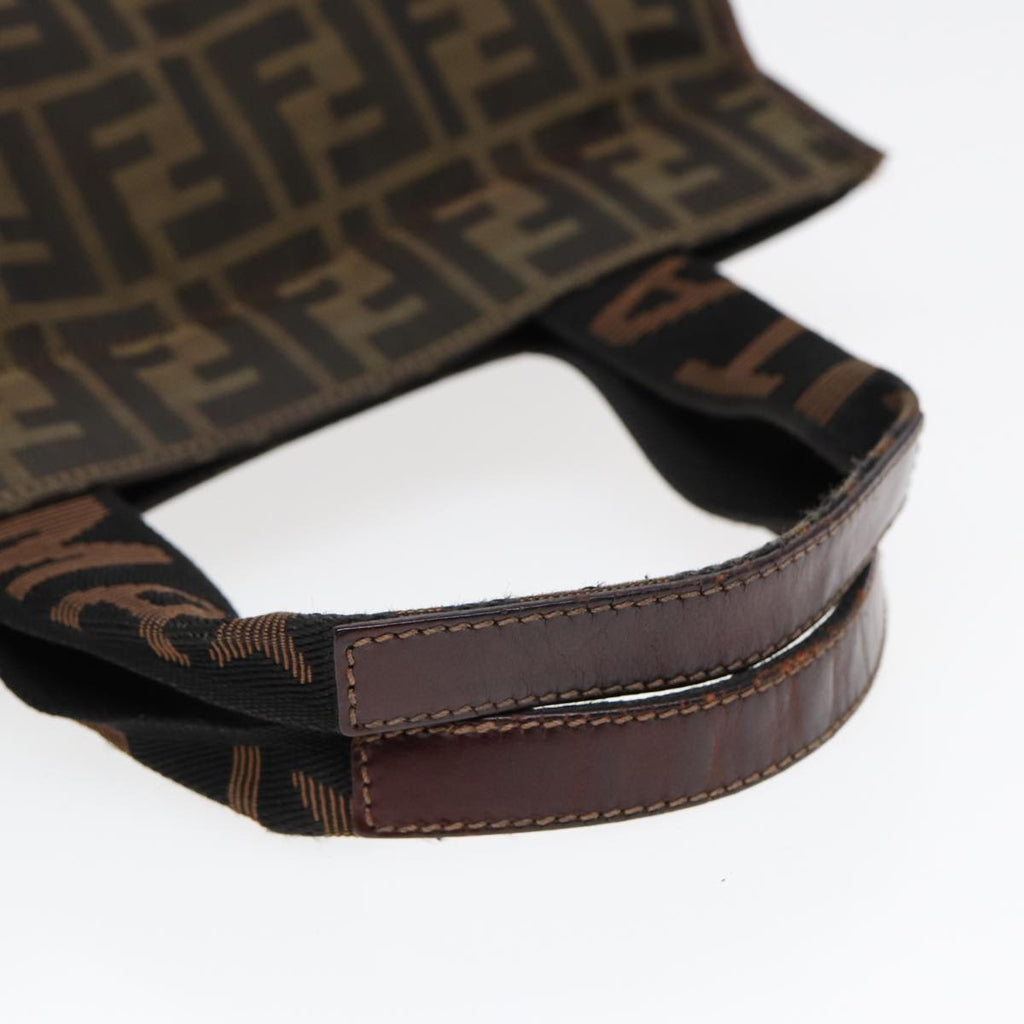 FENDI Zucca Canvas Hand Bag Brown Black Silverbs17723
