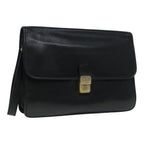CELINE Clutch Bag Leather Black Gold Auth bs17759