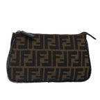 FENDI Zucca Canvas Pouch Brown Black Silverbs17760