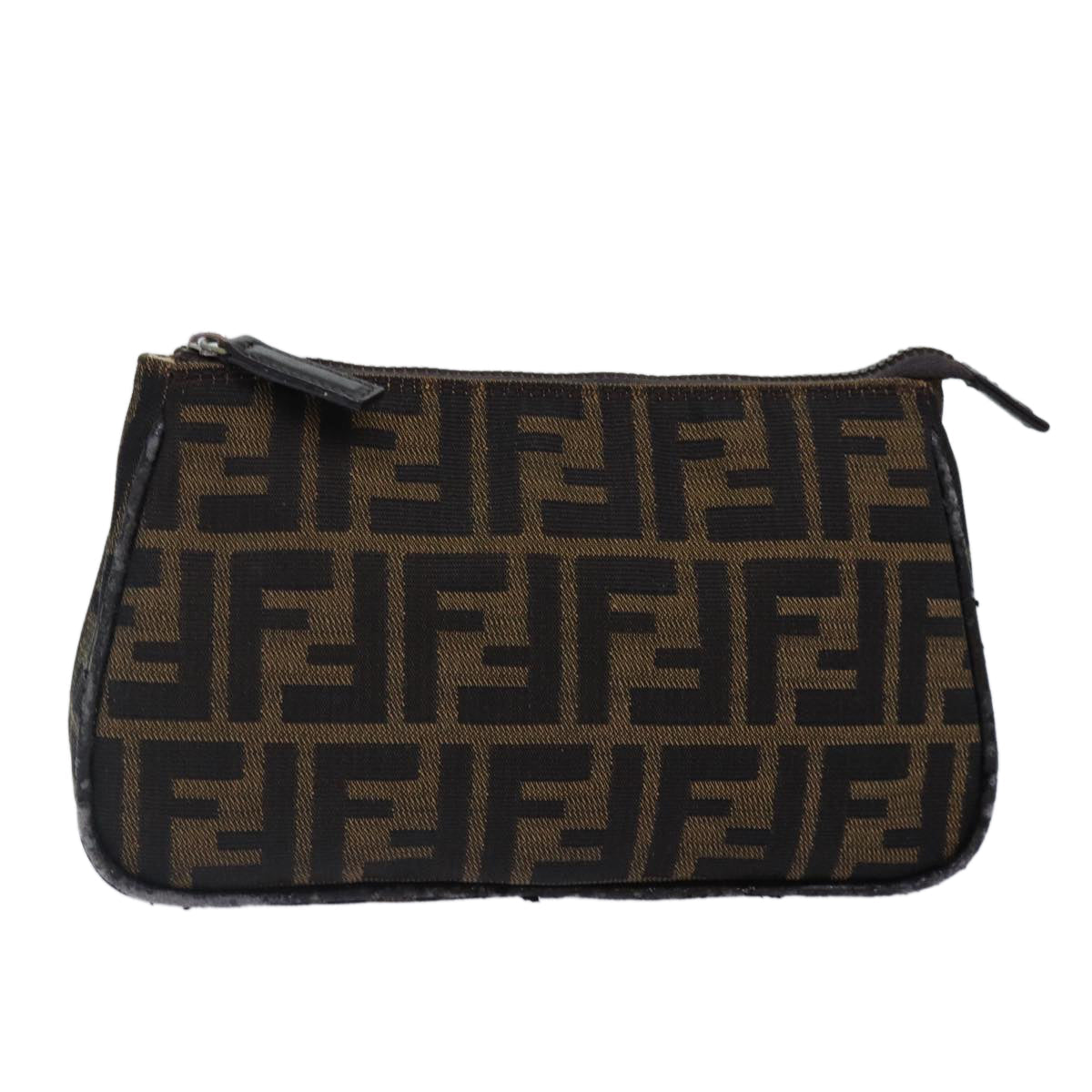 FENDI Zucca Canvas Pouch Brown Black Silverbs17760
