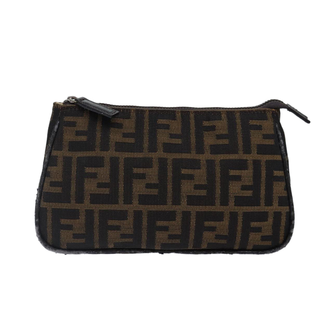 FENDI Zucca Canvas Pouch Brown Black Silverbs17760
