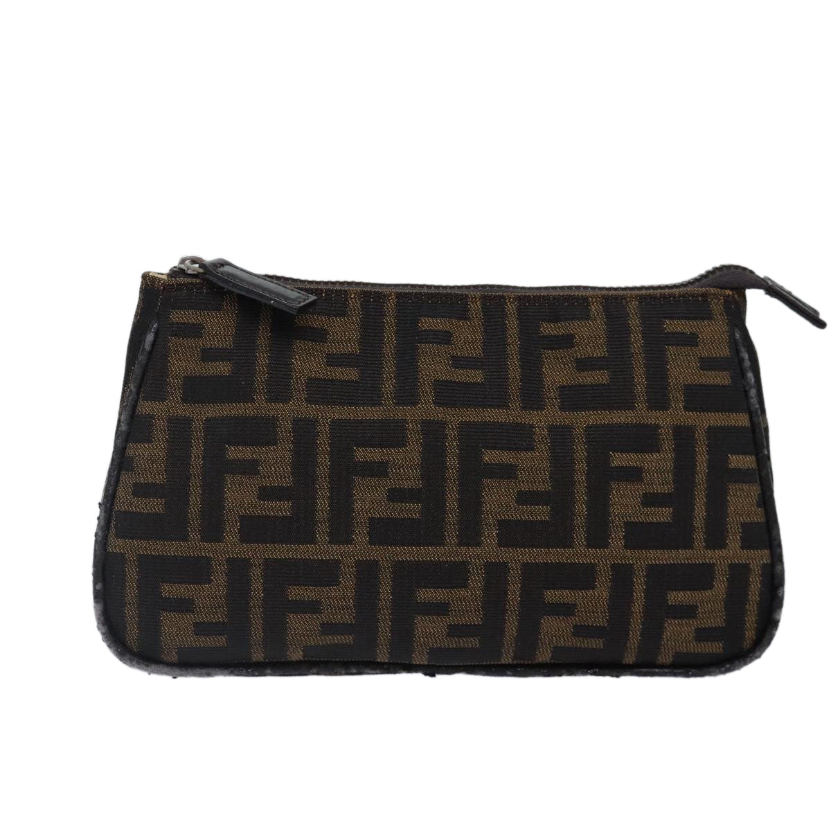 FENDI Zucca Canvas Pouch Brown Black Silverbs17760
