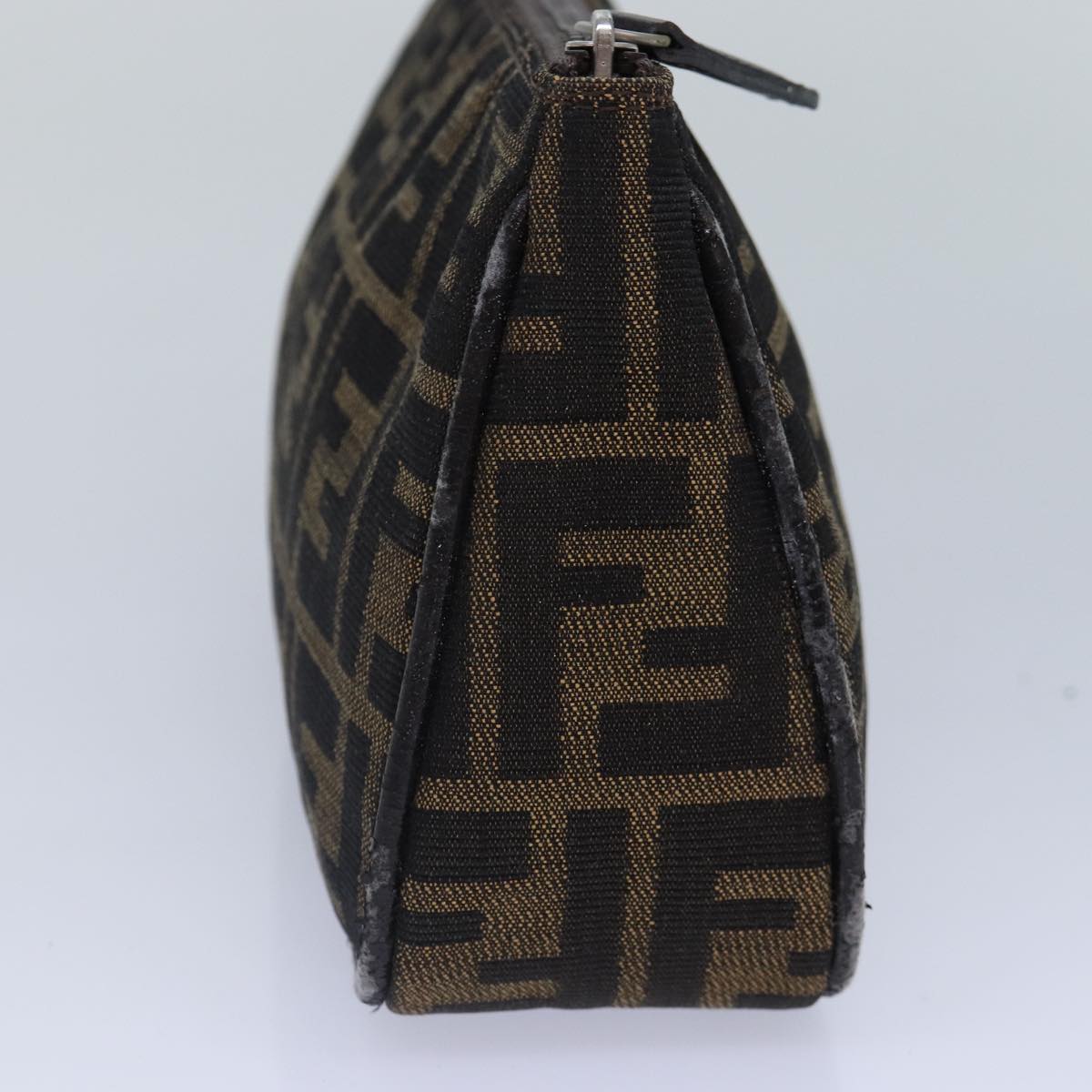 FENDI Zucca Canvas Pouch Brown Black Silverbs17760