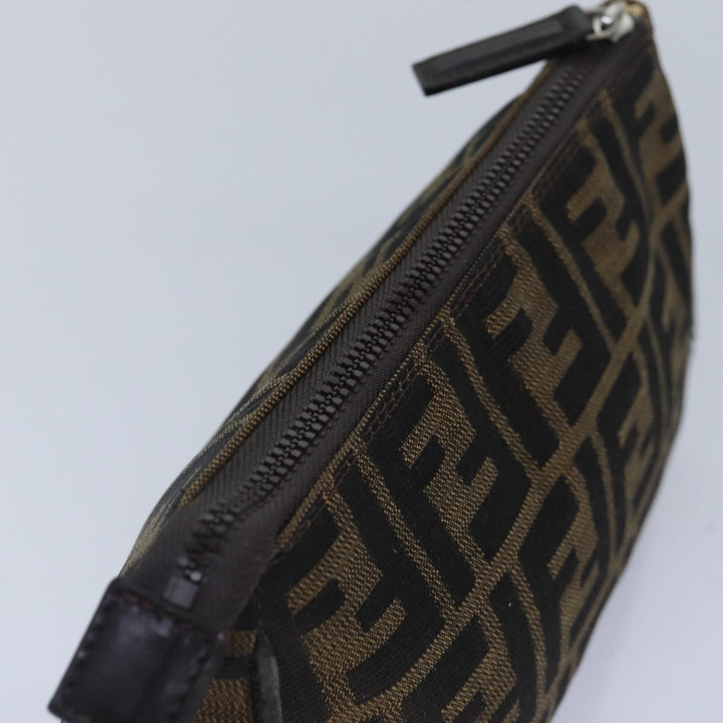 FENDI Zucca Canvas Pouch Brown Black Silverbs17760