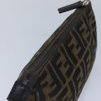 FENDI Zucca Canvas Pouch Brown Black Silverbs17760