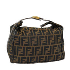 FENDI Zucca Canvas Vanity Hand Bag Brown Black goldbs17761