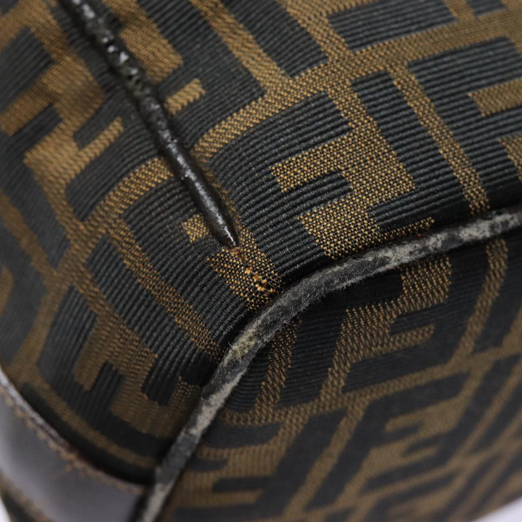 FENDI Zucca Canvas Vanity Hand Bag Brown Black goldbs17761