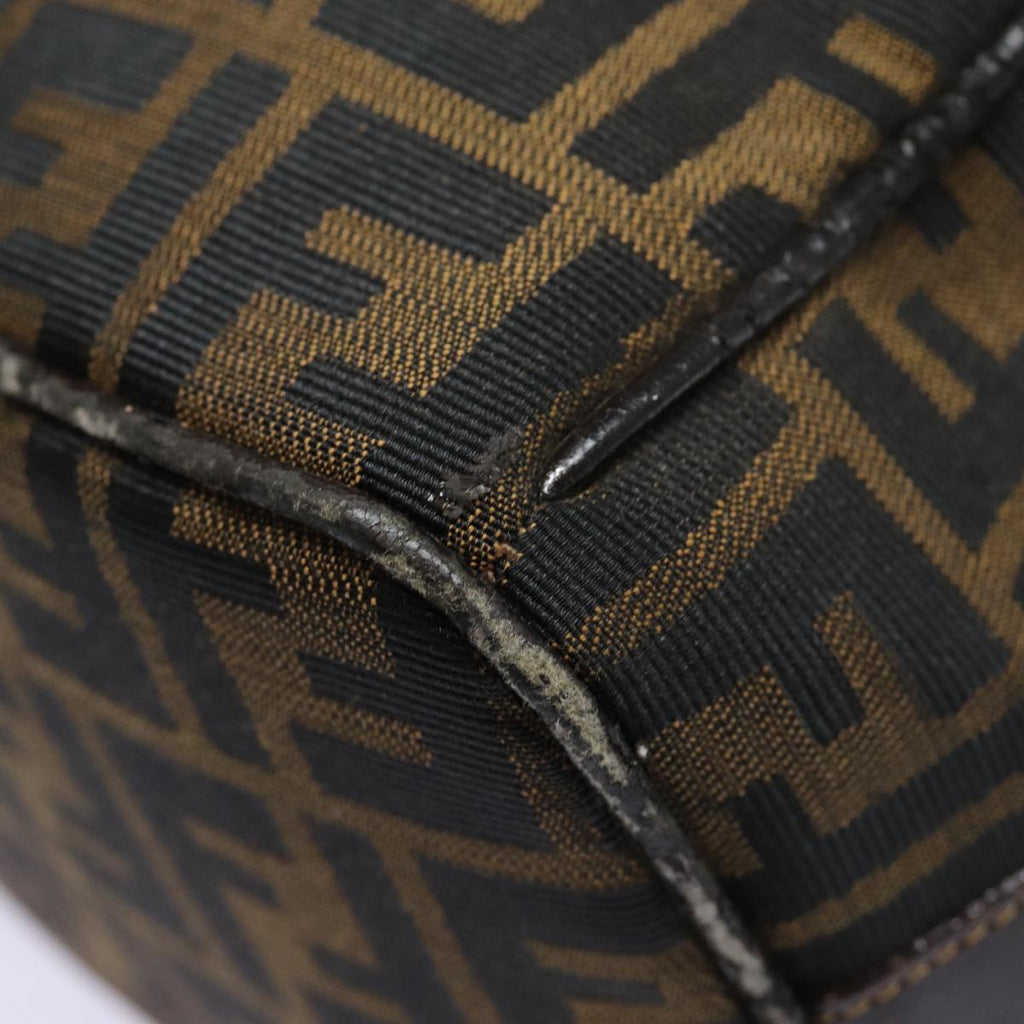 FENDI Zucca Canvas Vanity Hand Bag Brown Black goldbs17761