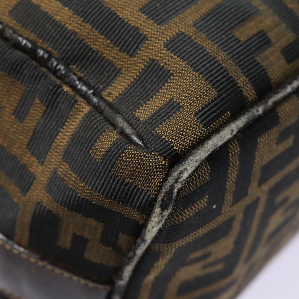 FENDI Zucca Canvas Vanity Hand Bag Brown Black goldbs17761