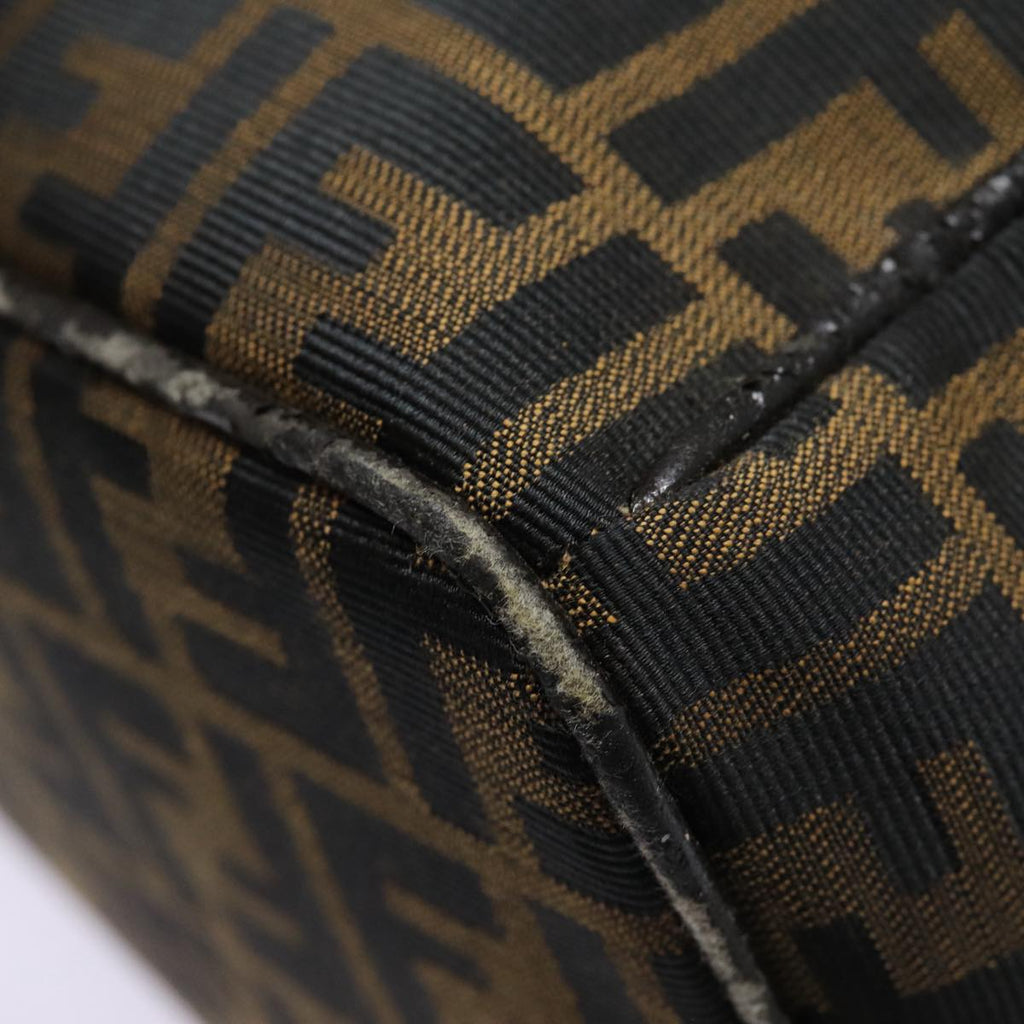 FENDI Zucca Canvas Vanity Hand Bag Brown Black goldbs17761
