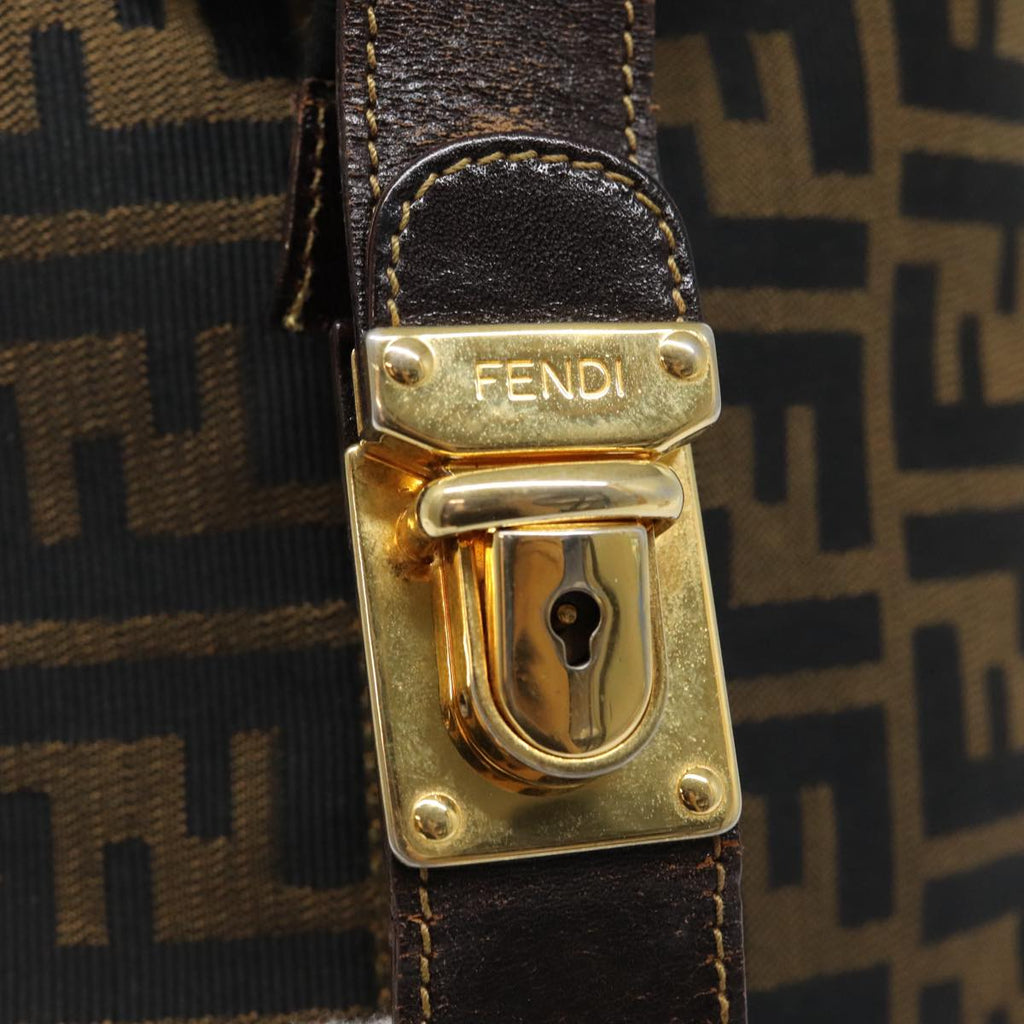 FENDI Zucca Canvas Vanity Hand Bag Brown Black goldbs17761