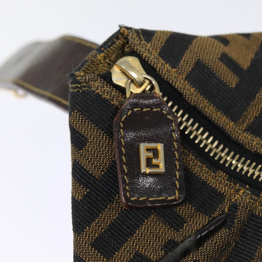 FENDI Zucca Canvas Vanity Hand Bag Brown Black goldbs17761