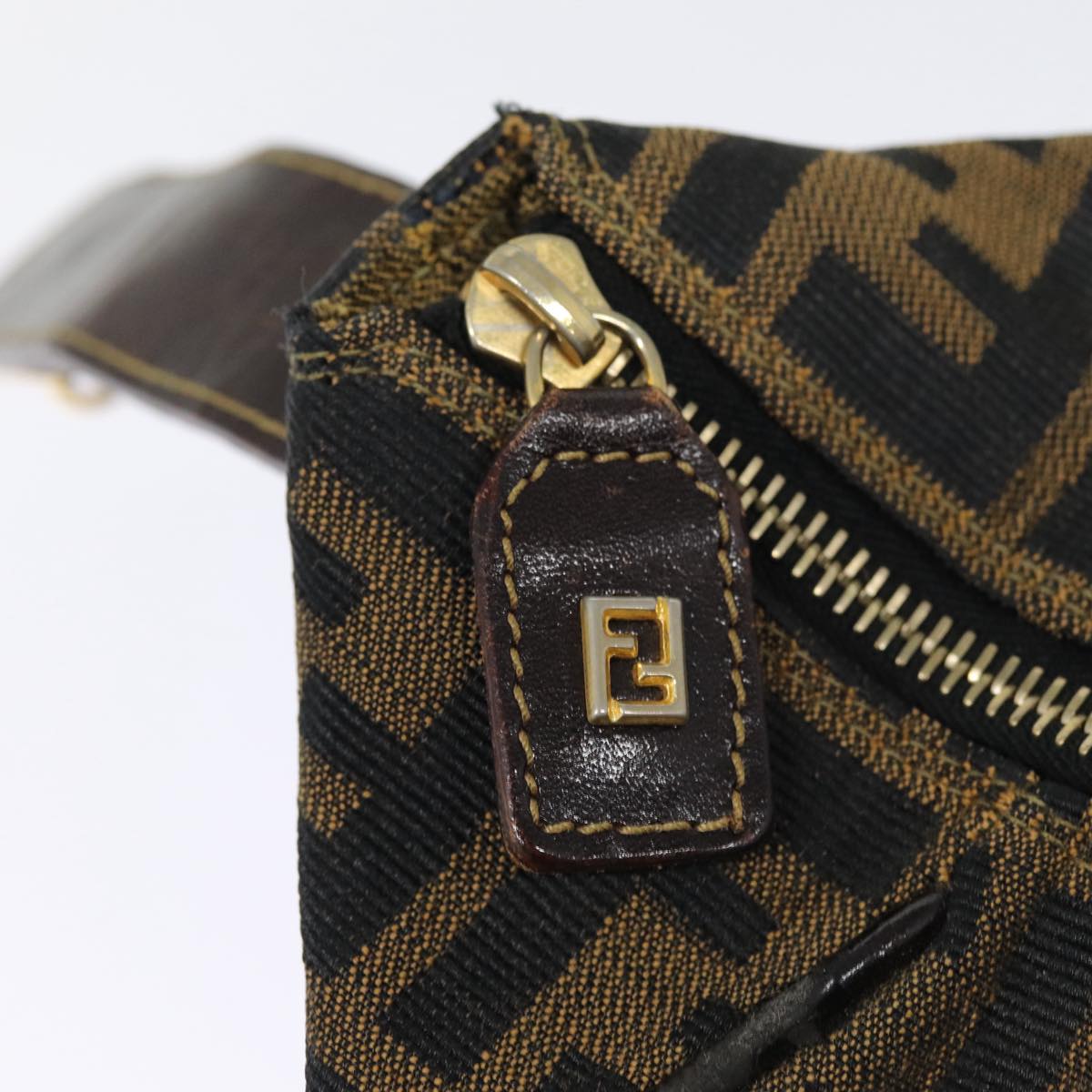 FENDI Zucca Canvas Vanity Hand Bag Brown Black goldbs17761